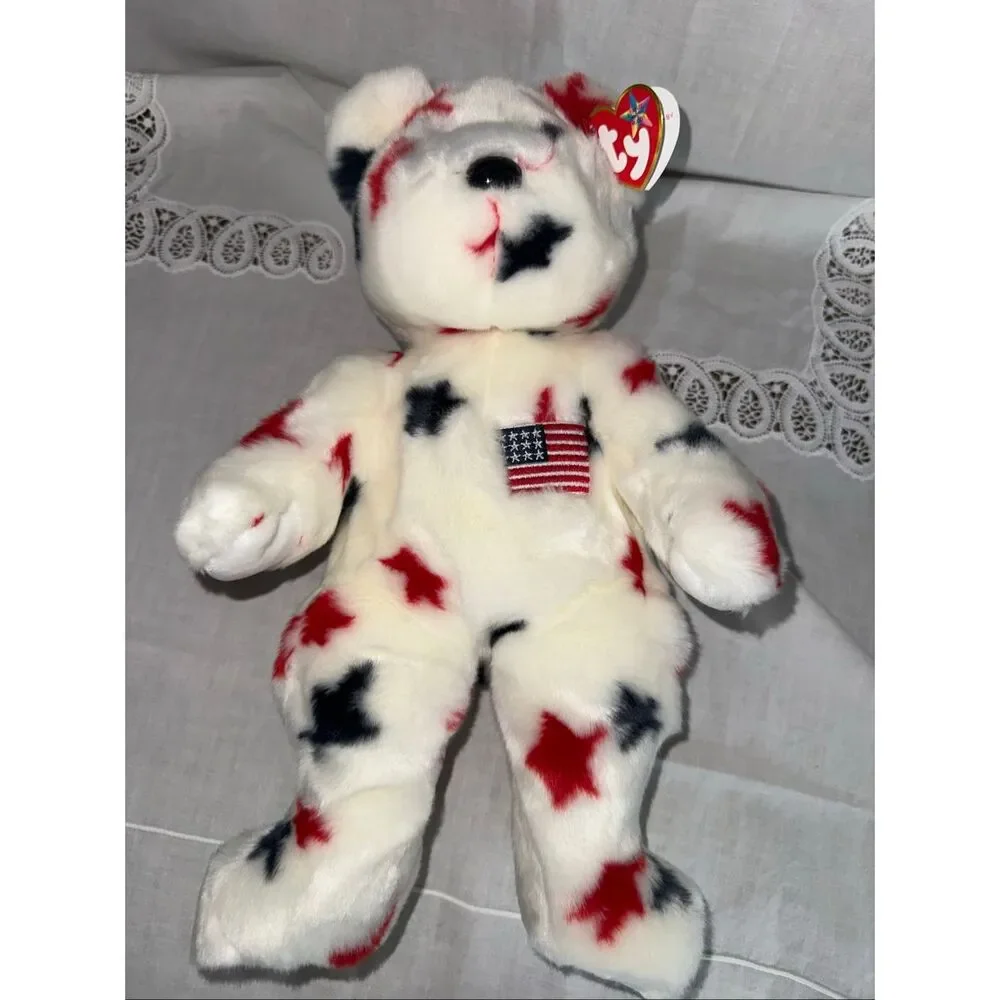 Ty Beanie Buddy Glory Bear 2001 Red White Blue Stars Flag USA Mint Tags 15” TyLO
